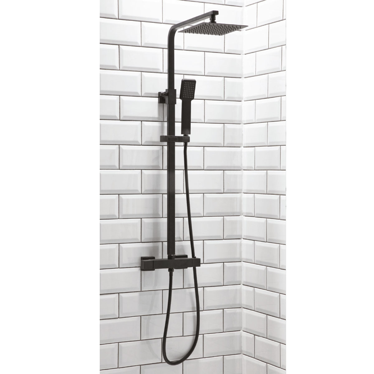 Raven Noir Black Square Rigid Riser Shower with Handset