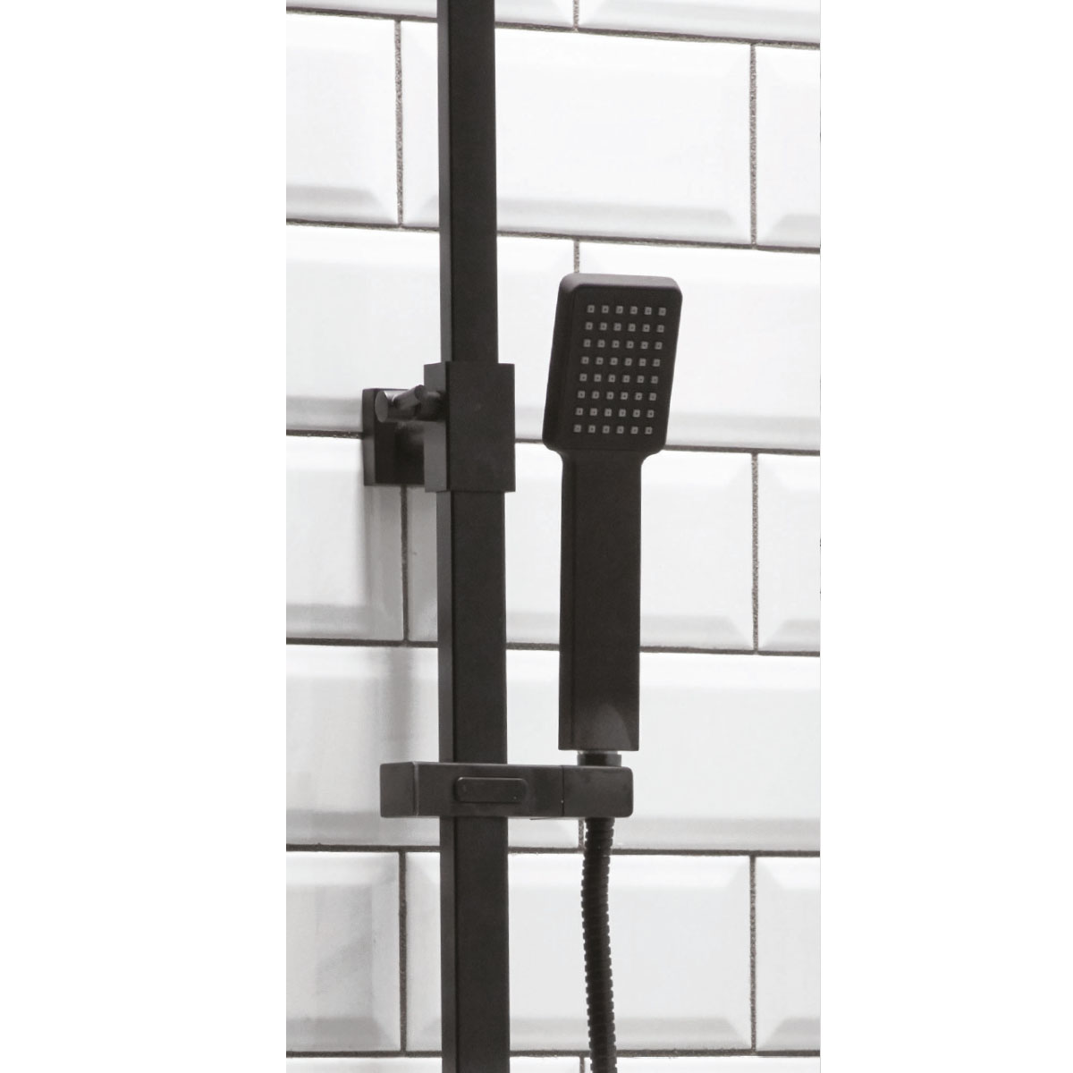 Raven Noir Black Square Rigid Riser Shower with Handset