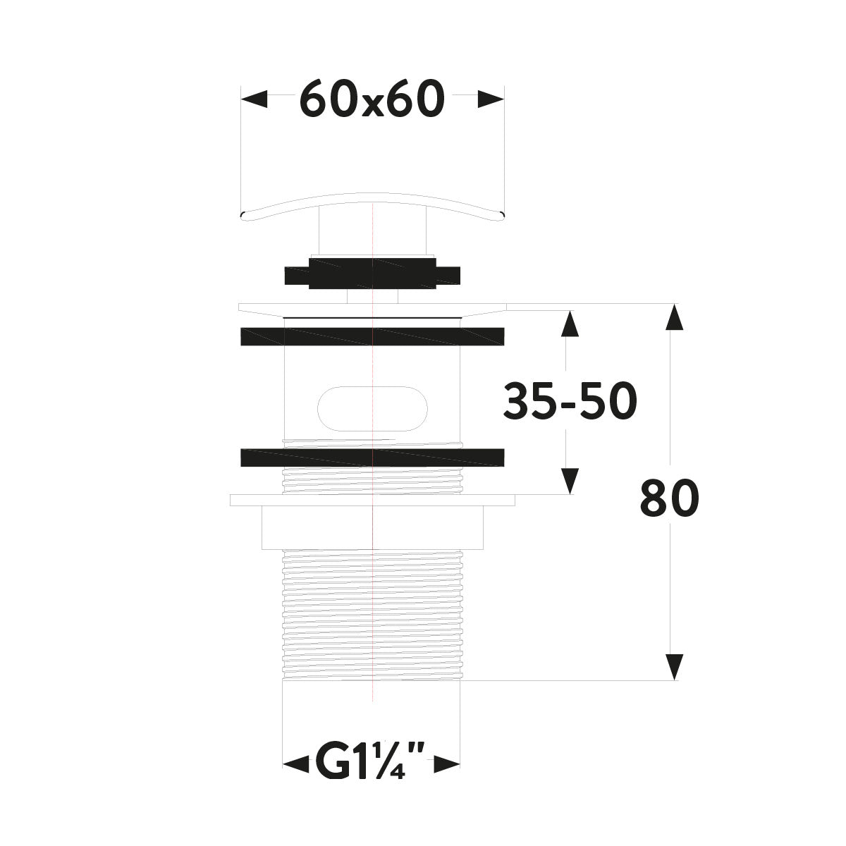 Black Square Slotted Sprung Basin Waste