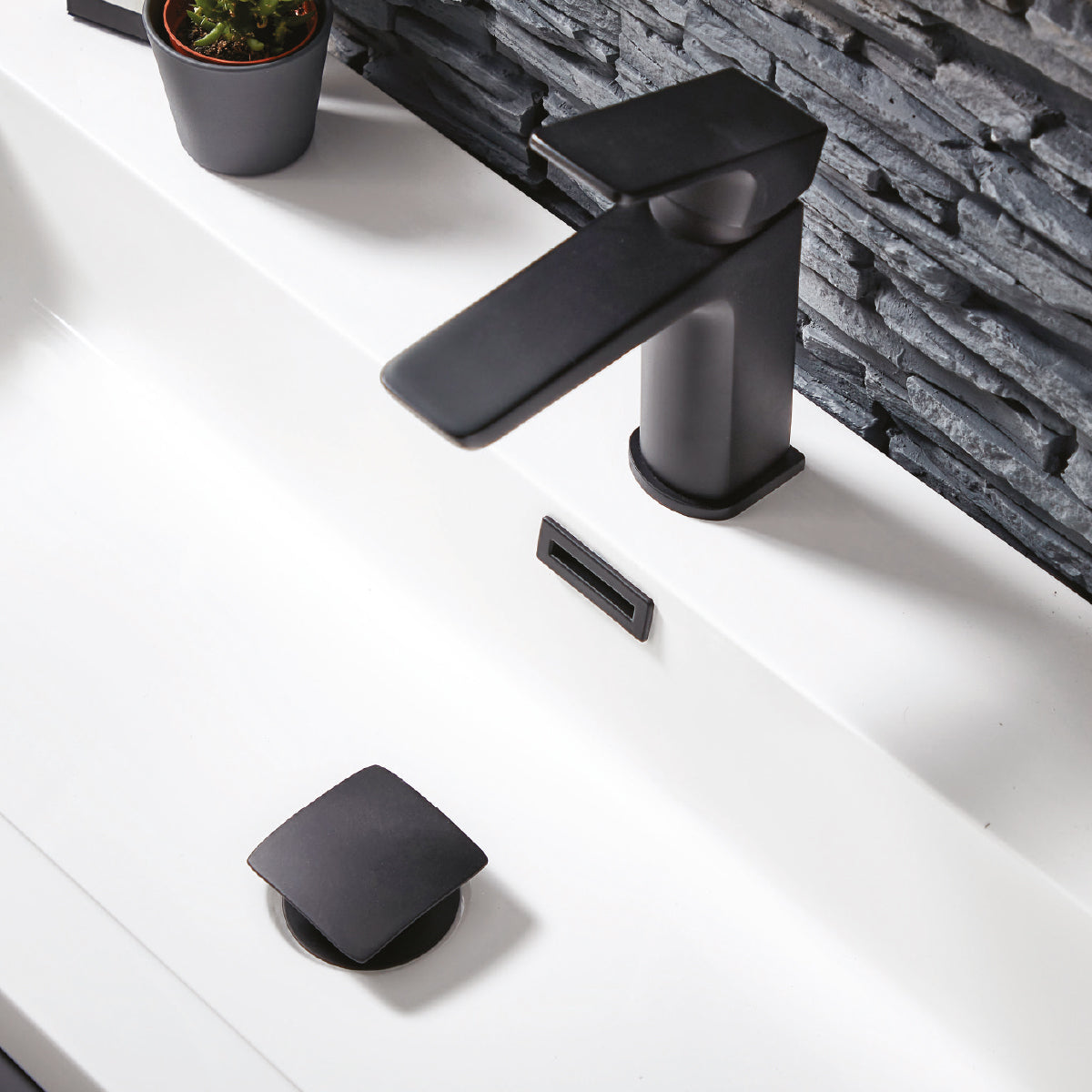 Black Square Slotted Sprung Basin Waste