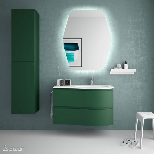 Mam Svelte 900mm Wall Hung Vanity Unit 2 Drawer + Basin - Right Hand Royal Green