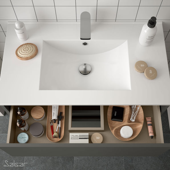 Noja 600mm Wall Hung Vanity Unit 2 Drawer Matt Grey + Basin