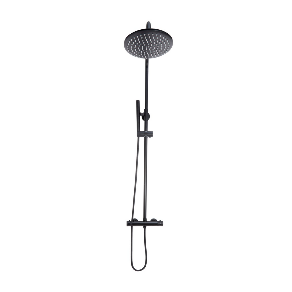 Raven Noir Black Round Rigid Riser Shower with Handset