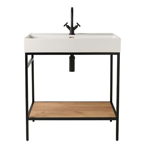 Black Vinci Noir 600mm frame Unit with Oak Shelf & Basin - 600mm x 460mm - Salgar