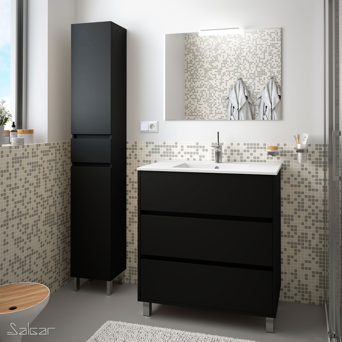 Raven Noir 800mm Floorstanding Vanity Unit with Basin - Matt Black