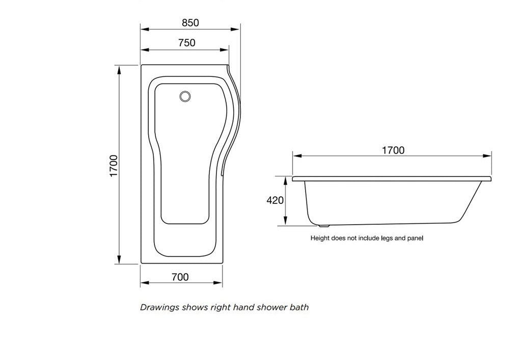 Legacy P Shape Shower Bath Left