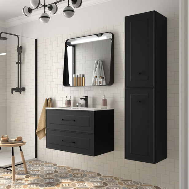 Aurora 600mm Wall Hung Basin Unit with Black Handles - Noir Black Velvet