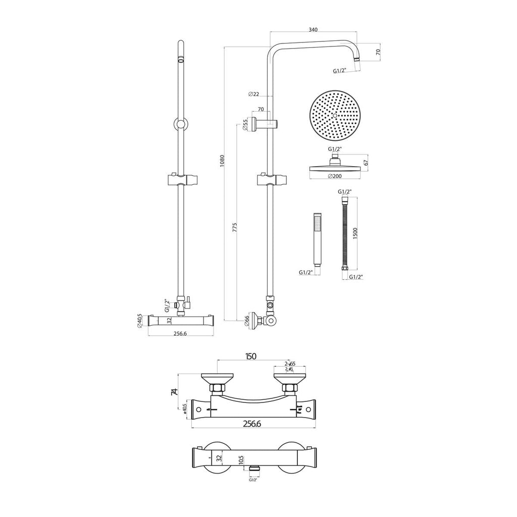 LEGACY Round Thermostatic Bar Valve with Riser Rail