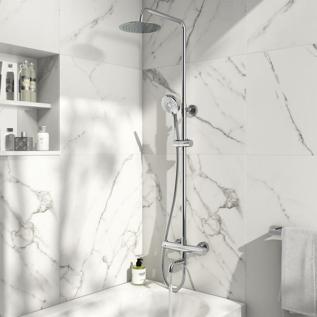 Nile Chrome Exposed Round Rigid Riser Shower Set