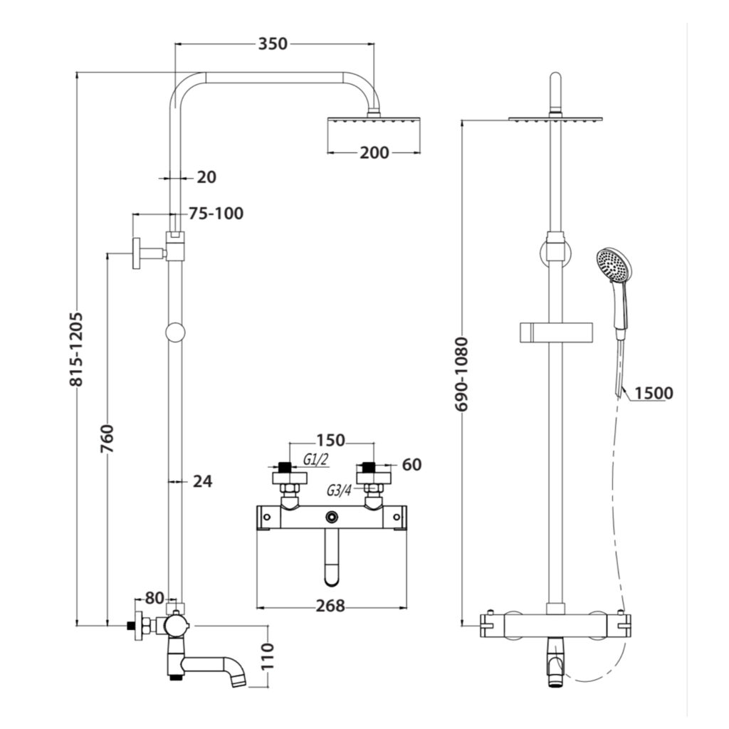 Nile Chrome Exposed Round Rigid Riser Shower Set
