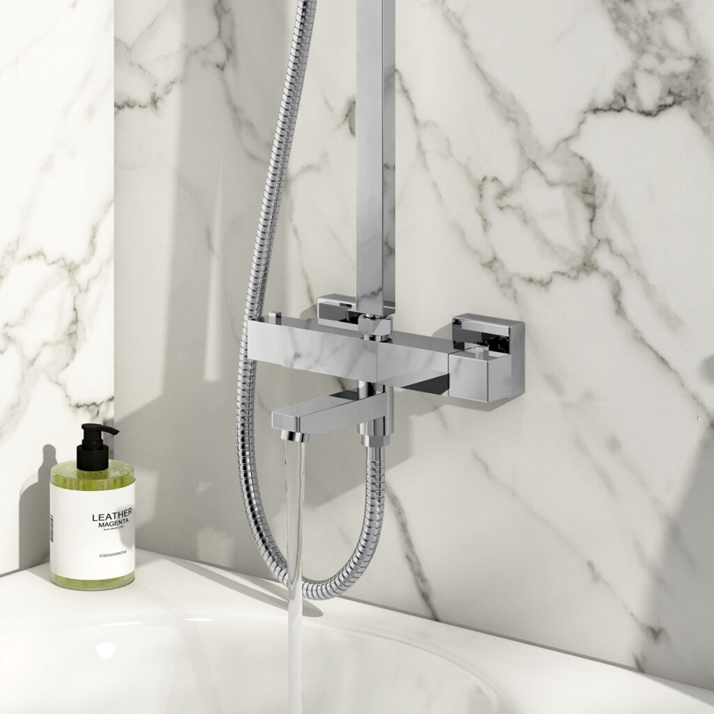 Nile Chrome Square Rigid Riser Shower with Bath Filler