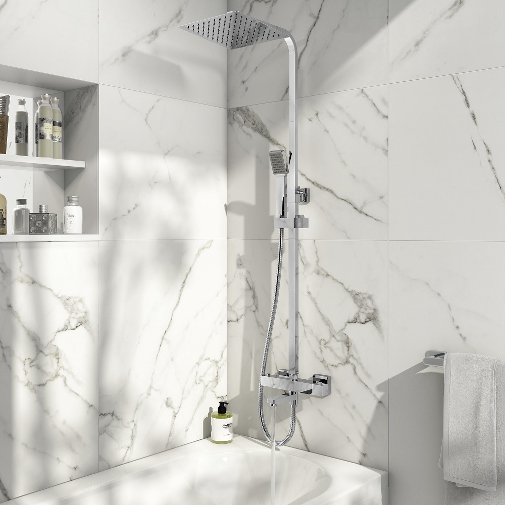 Nile Chrome Square Rigid Riser Shower with Bath Filler