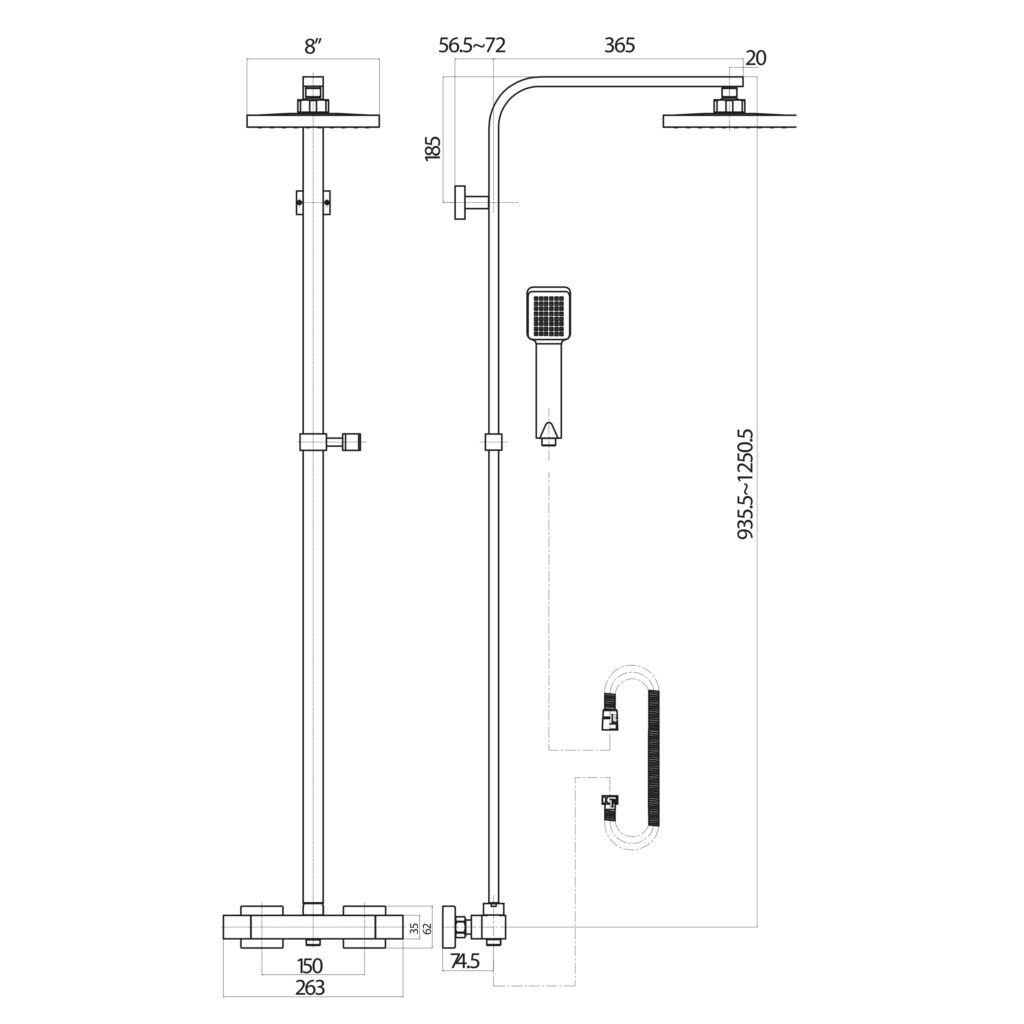 Nile Chrome Square Exposed Rigid Riser Shower
