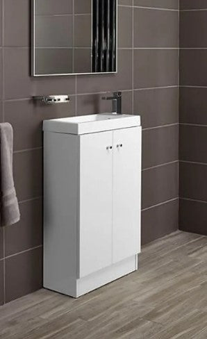 Rabat Duo 495mm Floorstanding Bathroom Vanity Unit & Basin - Gloss White