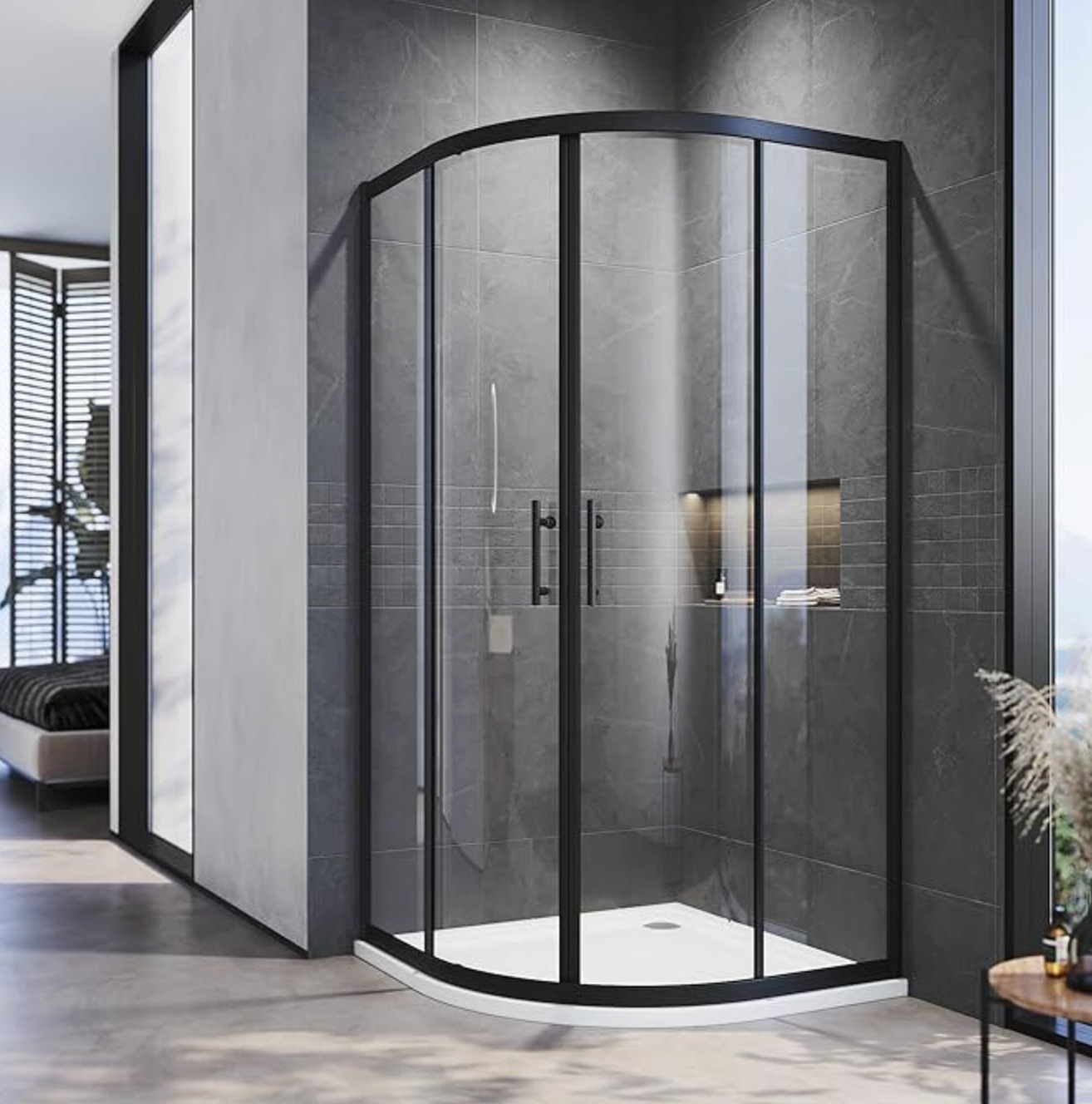 NILE Black Quadrant Shower Enclosure 5mm Tempered Glass 900 x 900mm with Acrylic Shower Tray