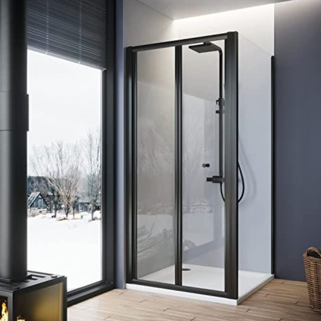 NILE Black Bi-Fold Shower Enclosure 1000mm with Side Panel 900mm
