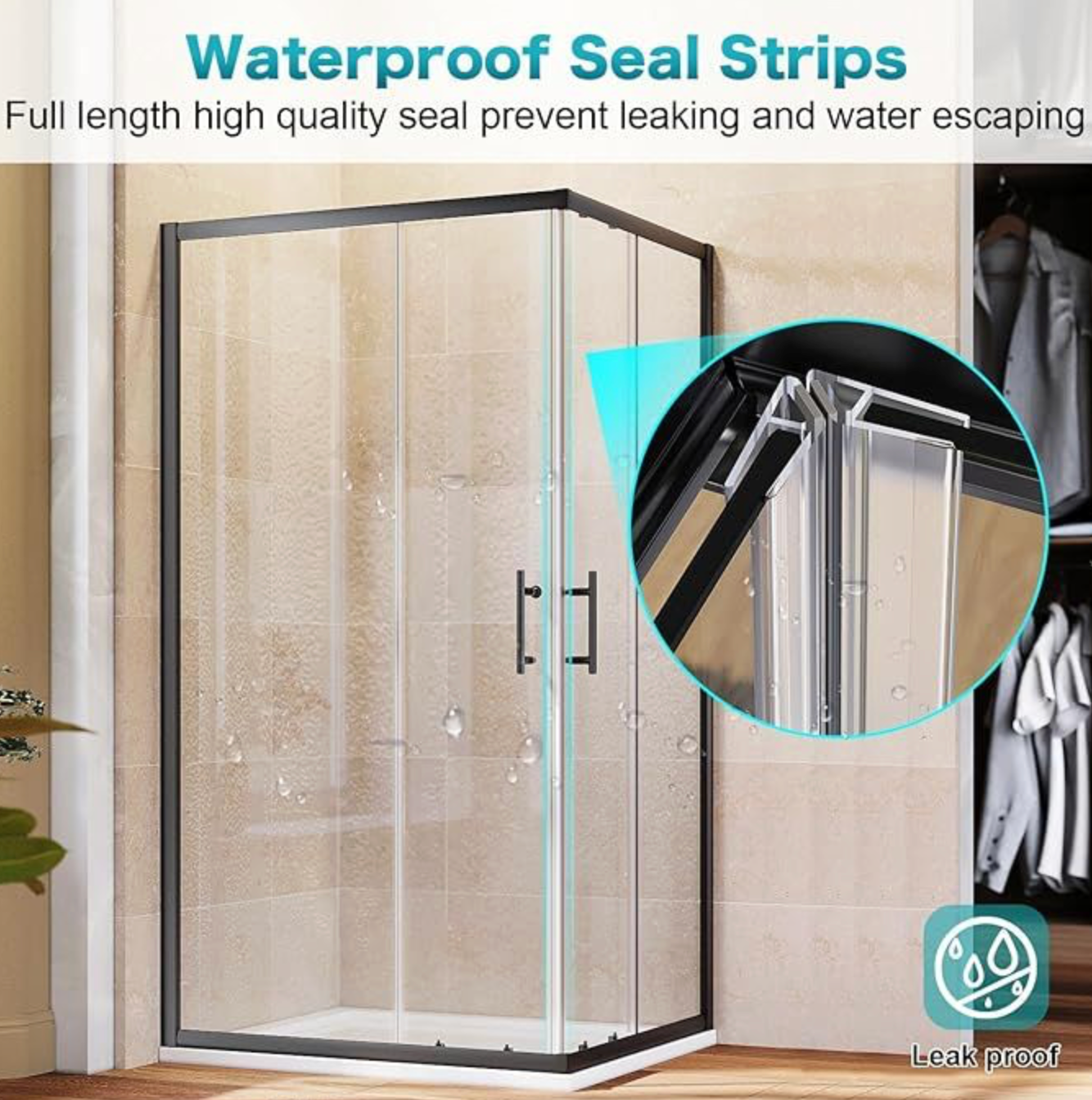 NILE Black Corner Entry Shower Enclosure 6mm Tempered Glass Sliding Shower Cubicle 800mm