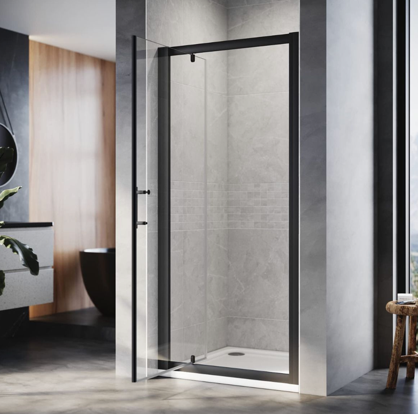 NILE Black Pivot Hinge Shower Enclosure 6mm Glass Reversible Cubicle Door 1000mm