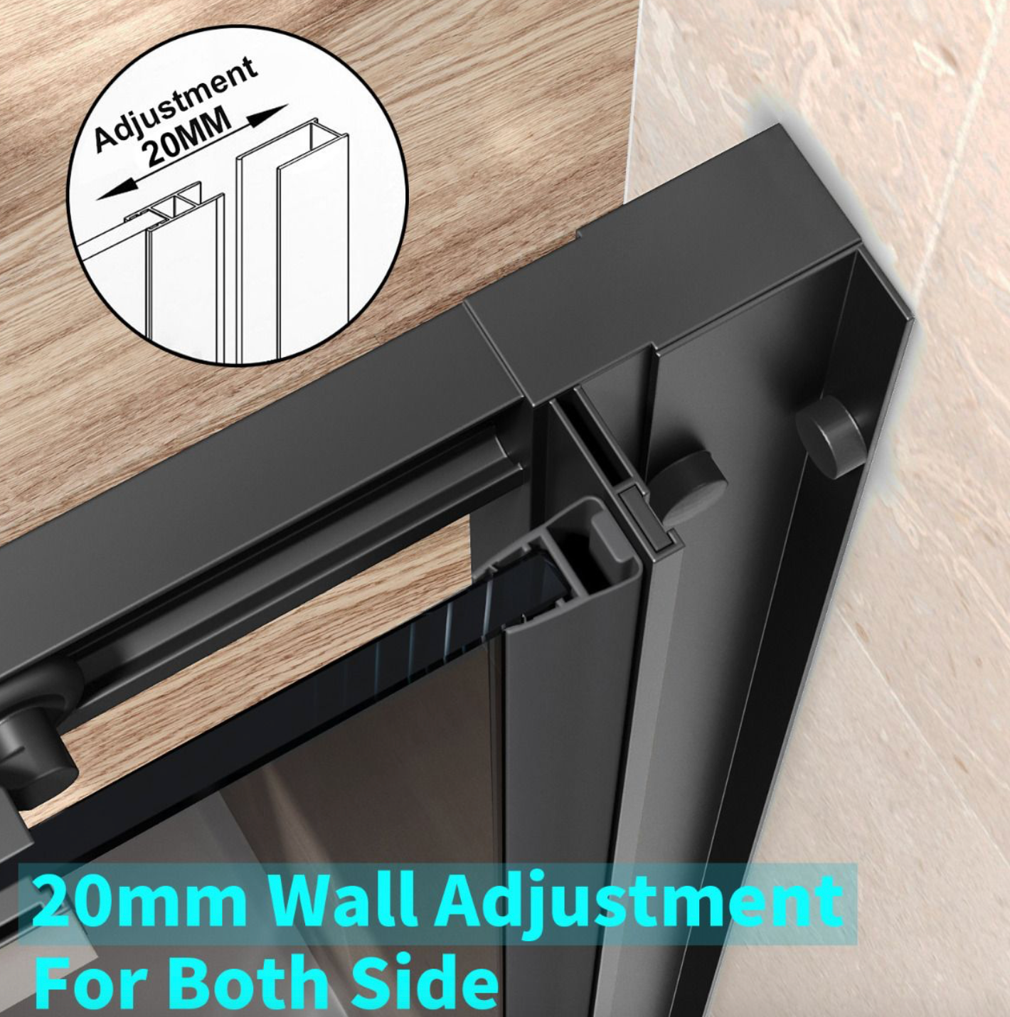 NILE Black Sliding Door 8mm Easy Clean Nano Glass Shower Screen 1100mm