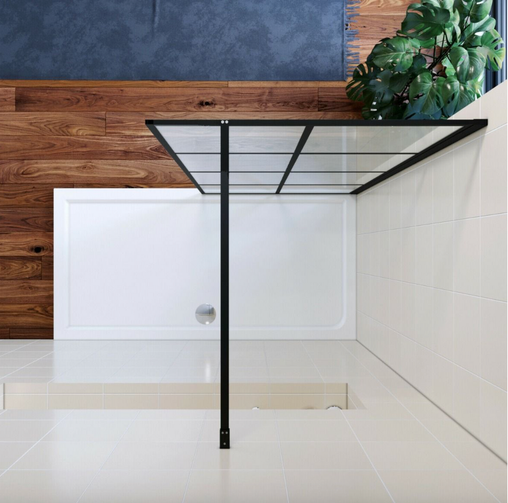 NILE Black Walk in Wet Room Shower Screen Panel 700mm x 1850mm with 900 x 700mm Shower Tray