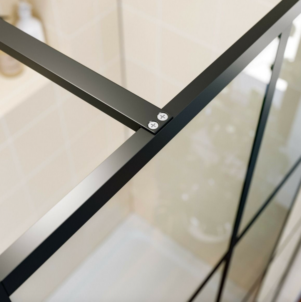 NILE Black Walk in Wet Room Shower Screen Panel 700mm x 1850mm with 1400mm x 700mm Shower Tray
