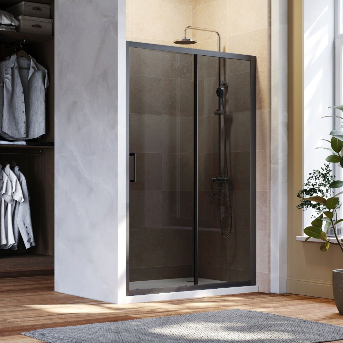 NILE Black Sliding 8mm Easy Clean Nano Glass Screen 1200mm