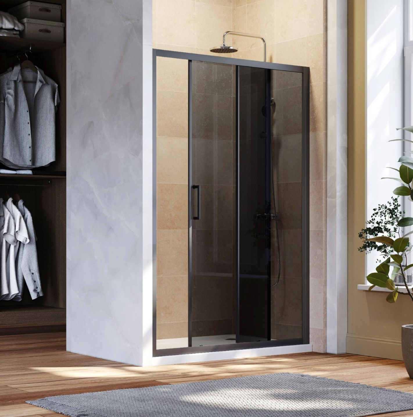 NILE Black Sliding 8mm Easy Clean Nano Glass Screen 1200mm