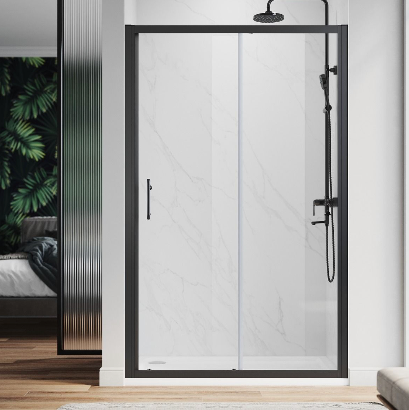 NILE Black Sliding Shower Door 6mm Tempered Glass 1100mm