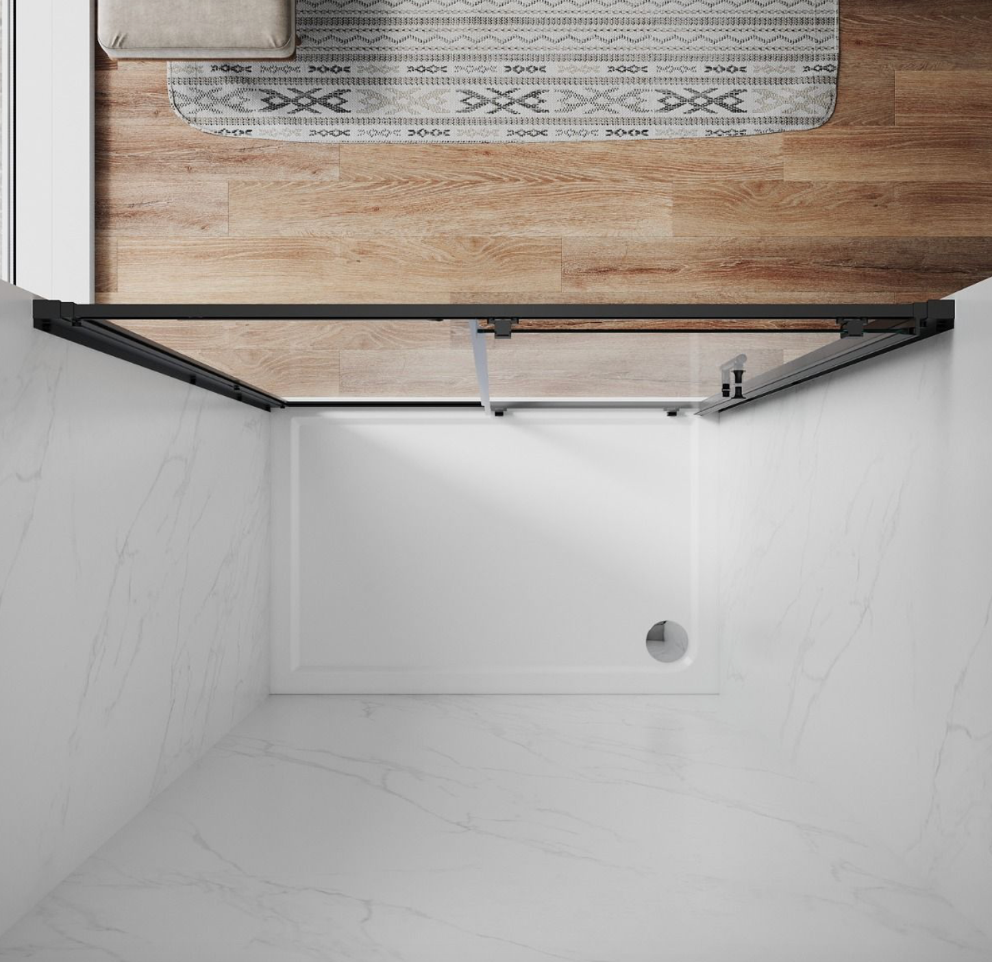 NILE Black Sliding Shower Door 6mm Tempered Glass 1100mm with 1100mm x 700mm Shower Tray