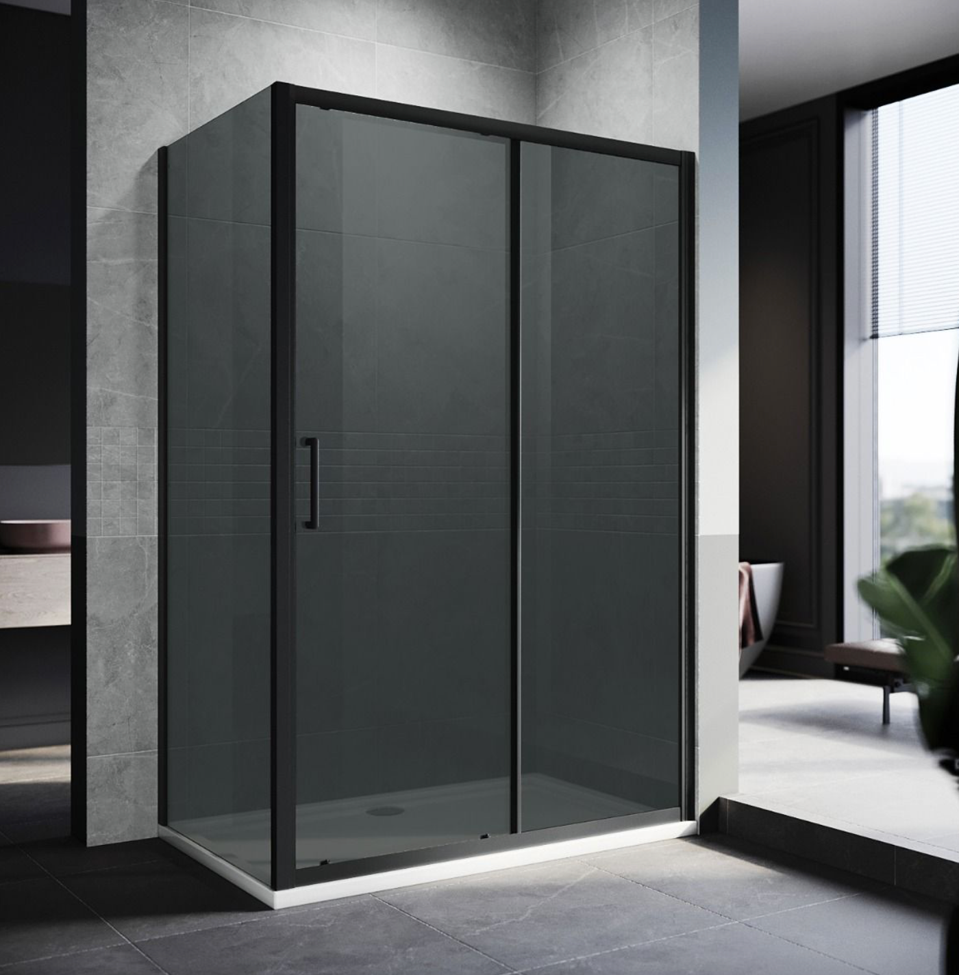 NILE Black Sliding Shower with Side Panel 8mm Easy Clean Nano Glass 1200mm x 900mm