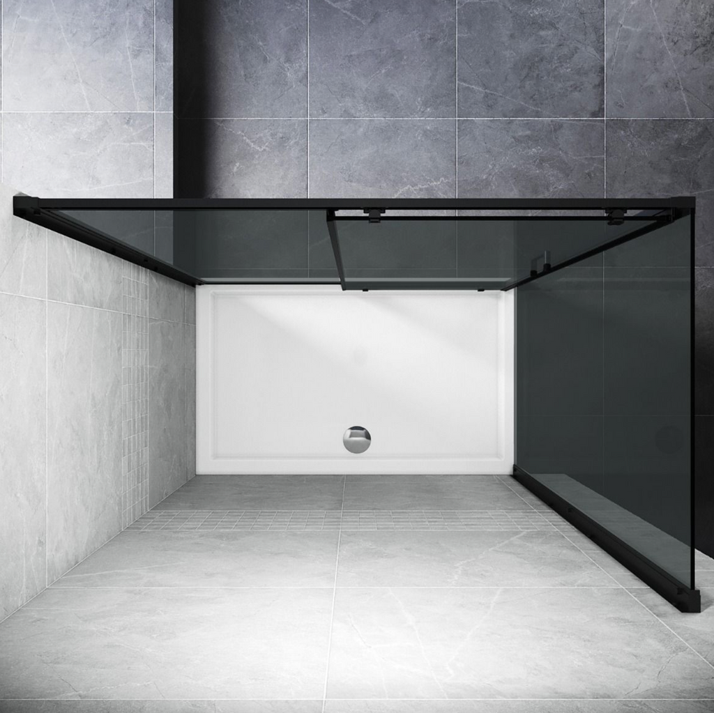 NILE Black Sliding Shower with Side Panel 8mm Easy Clean Nano Glass 1200mm x 900mm