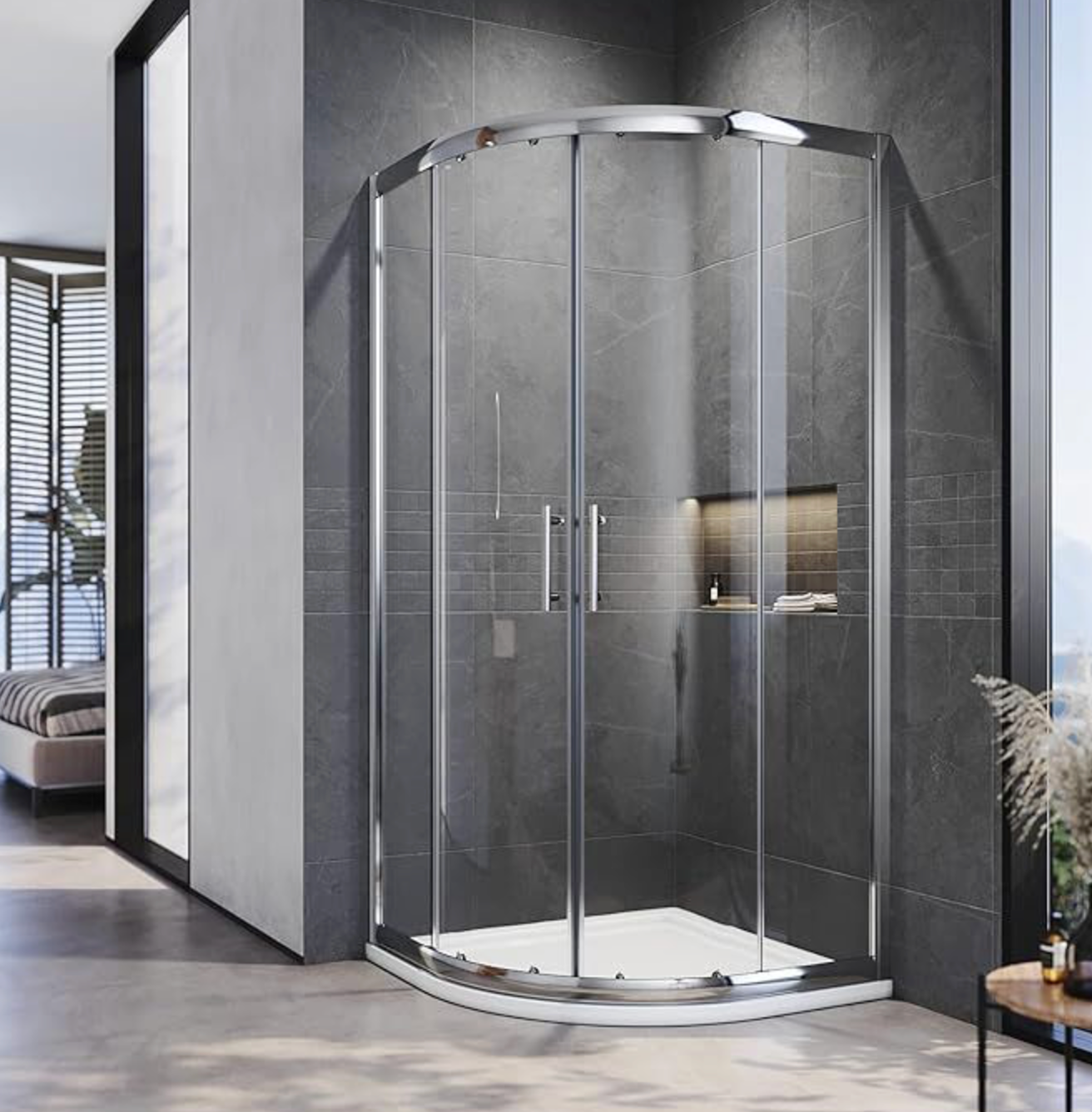NILE Chrome Quadrant/Offset 6mm Tempered Glass Safety Sliding Door Shower 900mm x 900mm