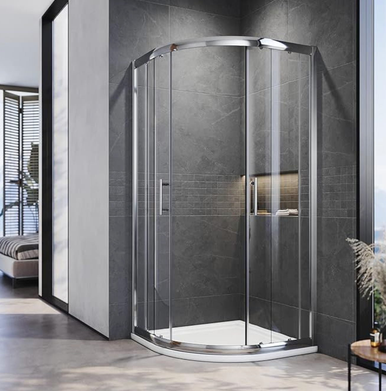 NILE Chrome Quadrant/Offset 6mm Tempered Glass Safety Sliding Door Shower 900mm x 900mm