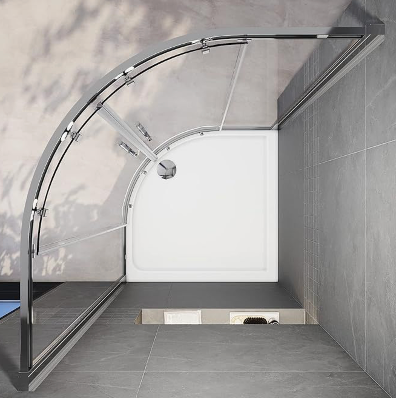 NILE Chrome Reversible LH/RH Quadrant/Offset 6mm Glass Safety Sliding Door Shower 900mm x 800mm