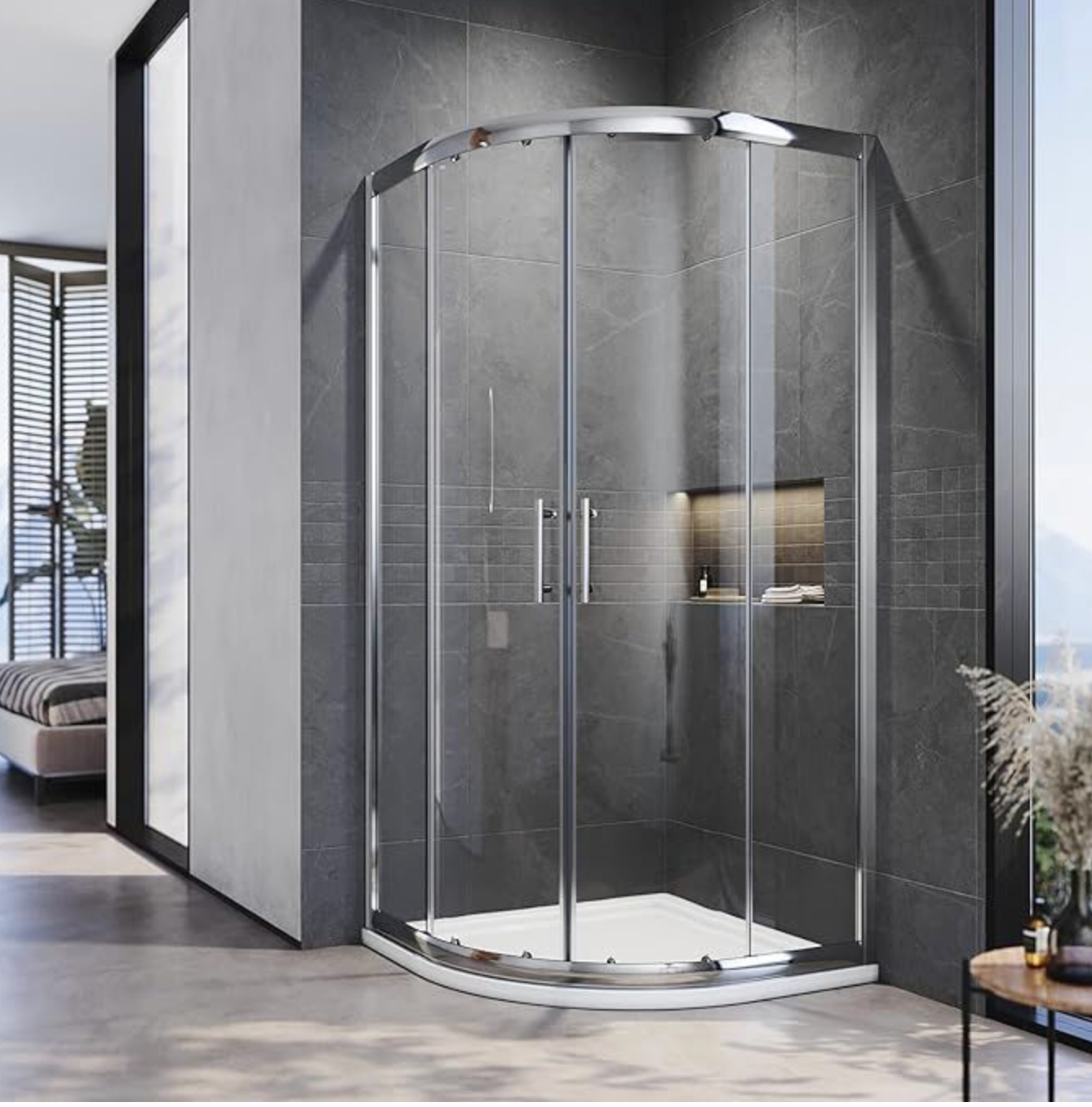 NILE Chrome Quadrant/Offest Shower Enclosure Sliding Door 6mm EQE Series 1000mm x 900mm