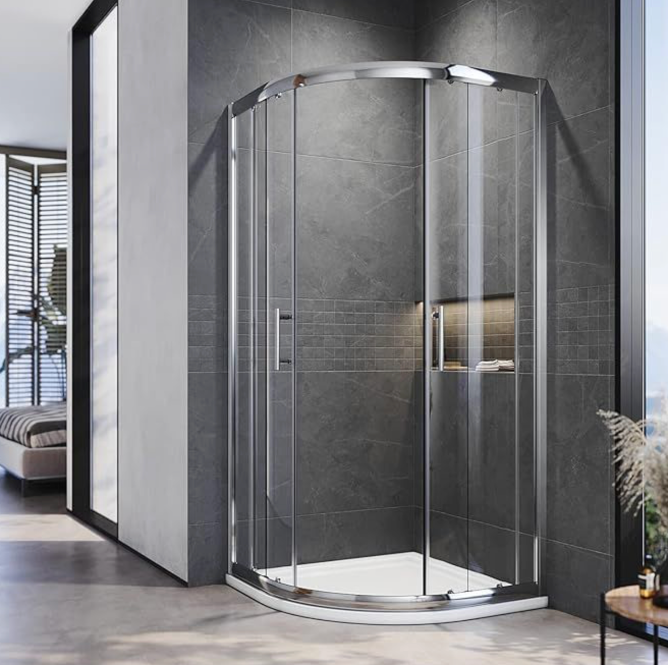 NILE Chrome Quadrant/Offest Shower Enclosure Sliding Door 6mm EQE Series 1000mm x 900mm