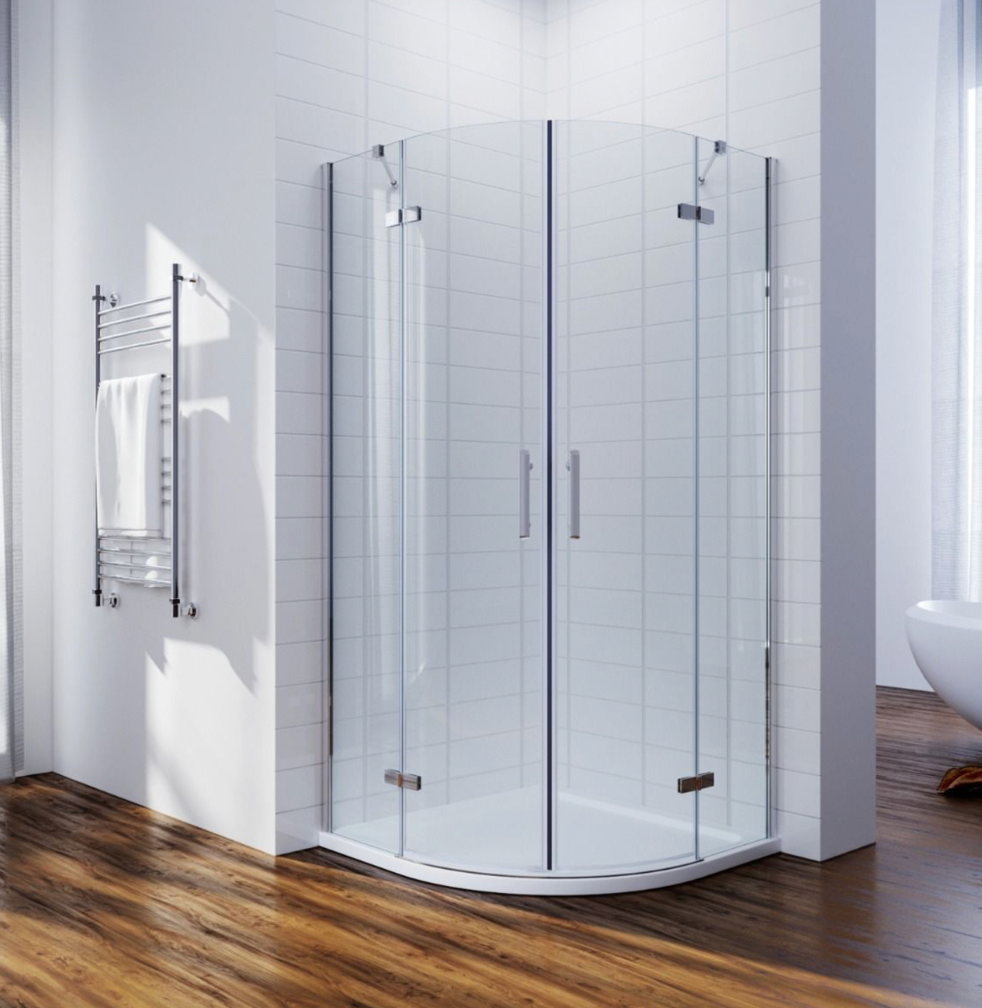 NILE Chrome Frameless Quadrant Enclosure 6mm Hinged Shower Enclosure 900mm x 900mm