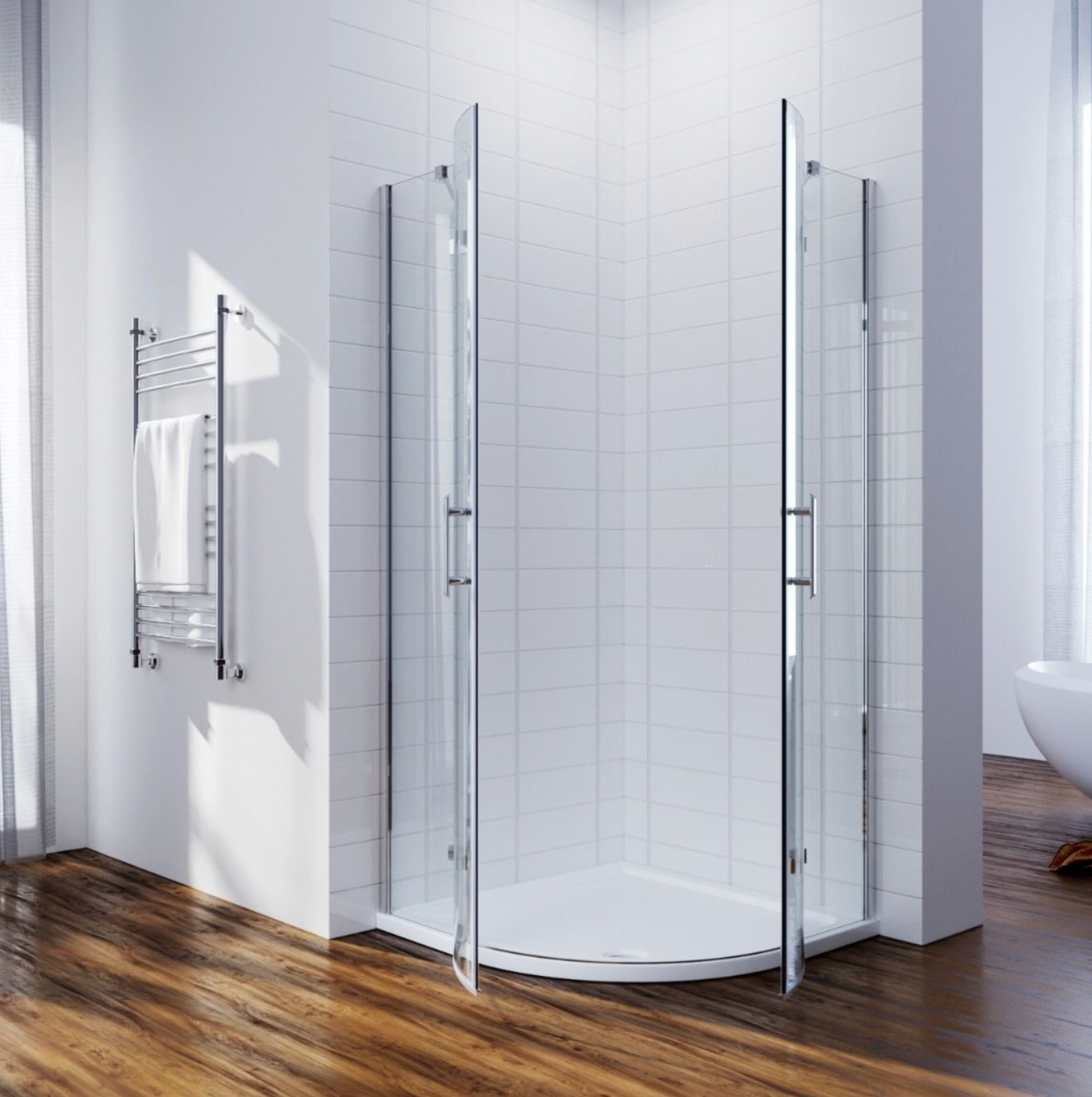NILE Chrome Frameless Quadrant Enclosure 6mm Hinged Shower Enclosure 900mm x 900mm