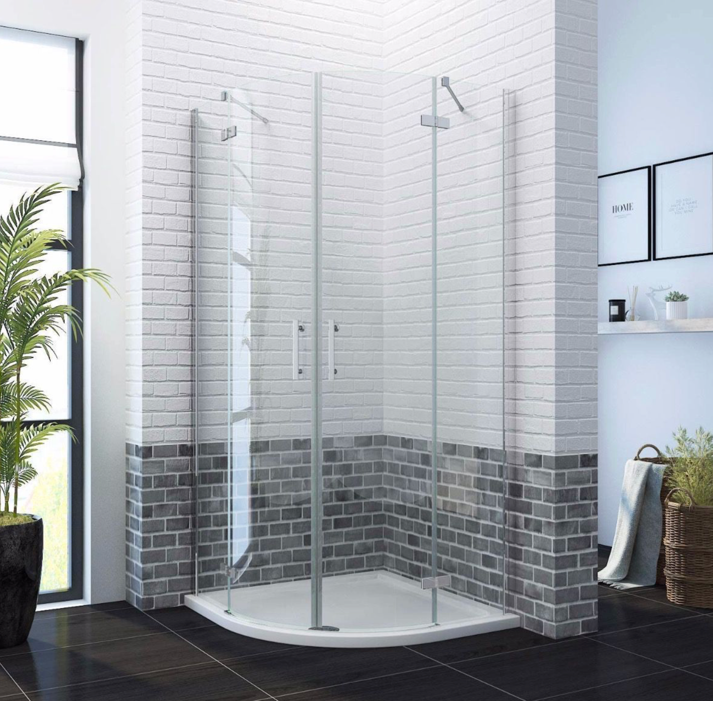 NILE Chrome Frameless Quadrant 6mm Hinged Shower Enclosure 800mm x 800mm