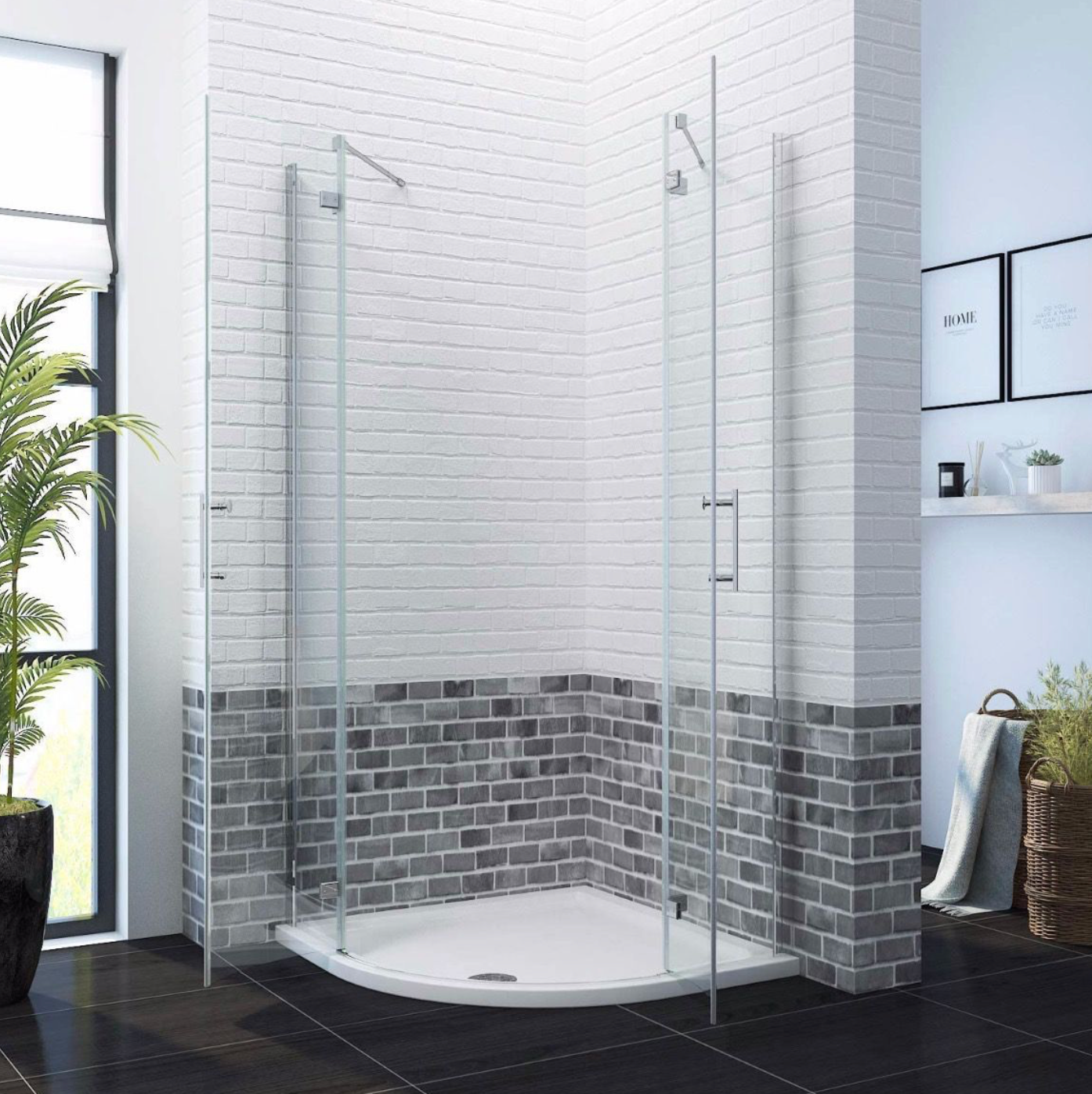 NILE Chrome Frameless Quadrant 6mm Hinged Shower Enclosure 800mm x 800mm