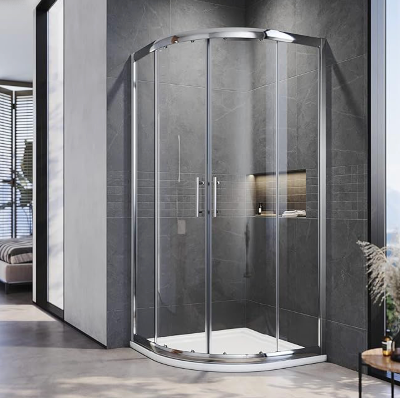 NILE Chrome Quadrant 6mm Tempered Glass Shower Enclosure 900mm x 900mm