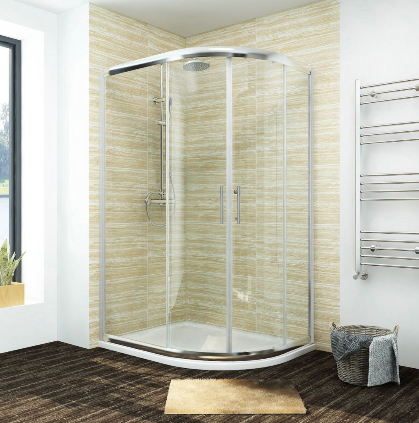 NILE Chrome Reversible Offset Quadrant Shower Enclosure 6mm Tempered Glass Cubicle 900mm x 760mm