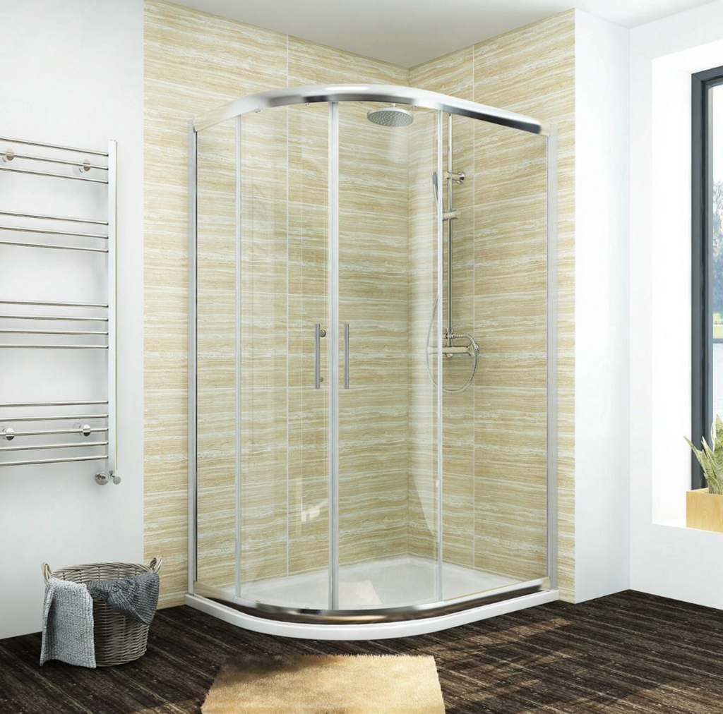 NILE Chrome Reversible Offset Quadrant Shower Enclosure 6mm Tempered Glass Cubicle 900mm x 760mm
