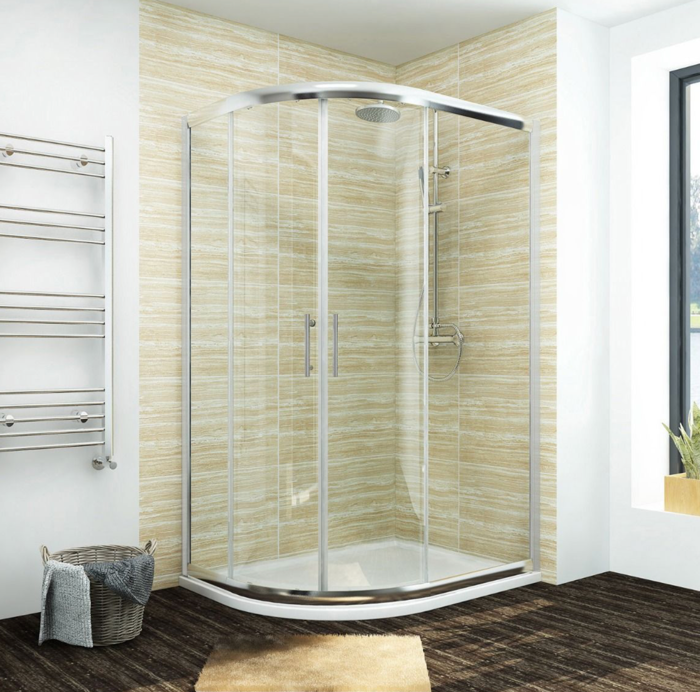 NILE Chrome Reversible Offset Quadrant Shower Enclosure 6mm Tempered Glass Cubicle 900mm x 760mm