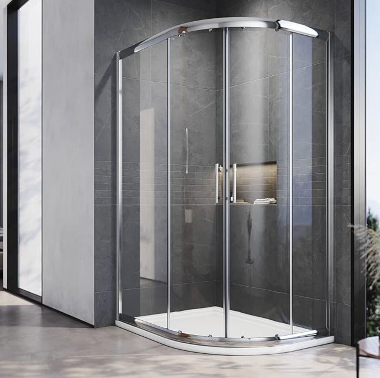 NILE Chrome Reversible Left/Right Offset Shower Enclosure 5mm Tempered Glass 1200mm x 800mm with RH Shower Tray