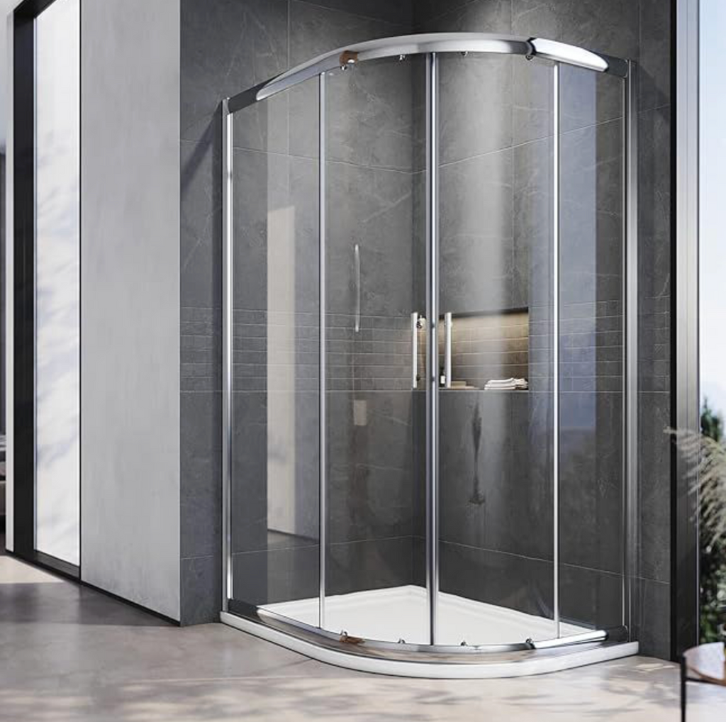 NILE Chrome Reversible Left/Right Offset Shower Enclosure 5mm Tempered Glass 1200mm x 800mm with LH Shower Tray
