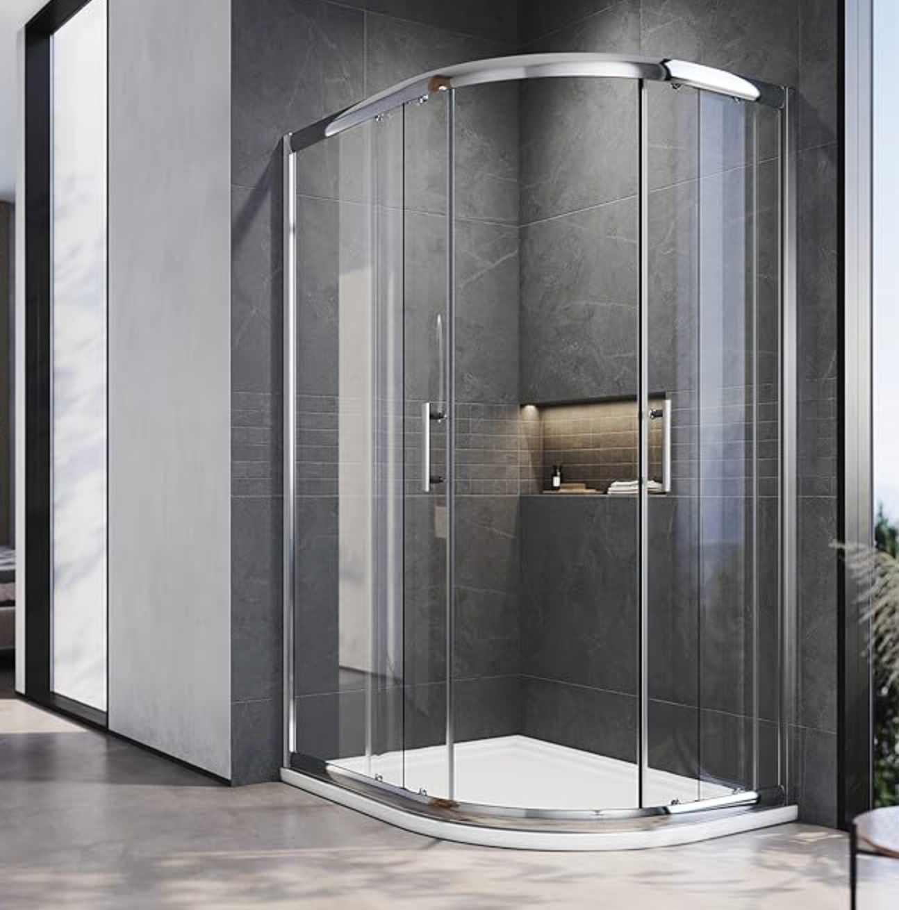 NILE Chrome Reversible Left/Right Offset Shower Enclosure 5mm Tempered Glass 1200mm x 800mm
