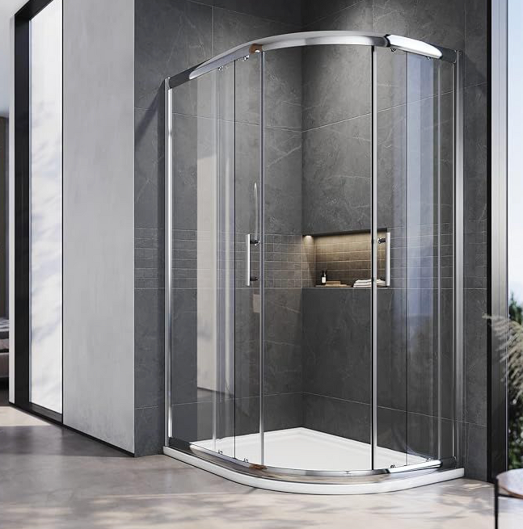 NILE Chrome Reversible Left/Right Offset Shower Enclosure 5mm Tempered Glass 1200mm x 800mm with RH Shower Tray