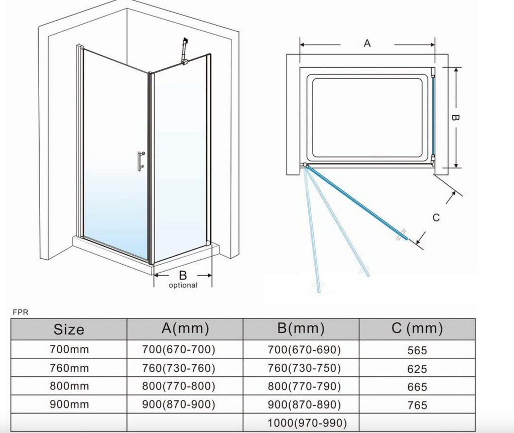 NILE Frameless Pivot Hinged Shower Enclosure 6mm Tempered Glass Cubicle 900mm x 900mm with Shower Tray