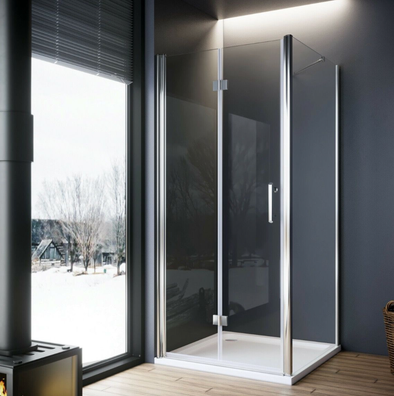 NILE Frameless Bifold Hinged Shower Enclosure 6mm Tempered Glass Cubicle 1000mm x 1000mm